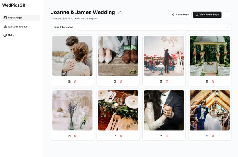 WedPicsQR Step 4: See all your memories - Wedding photo sharing interface